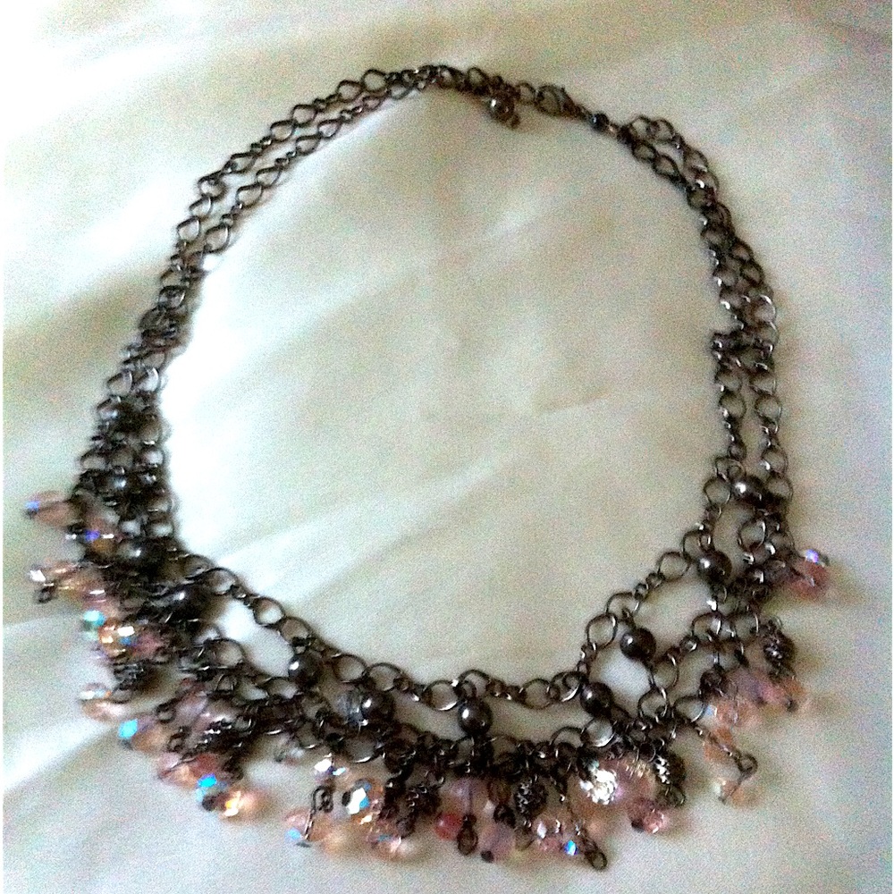 Gun Metal Chain & Pink Crystal Necklace/Choker